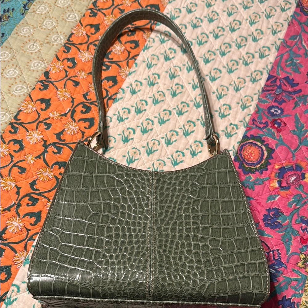 Liz Claiborne Green Crocodile-Embossed Shoulder Bag